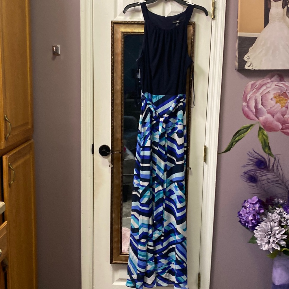 Long Maxi flowing dress navy and turquoise
